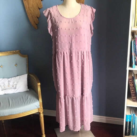ARULA dusty rose Swiss dot sleeveless chiffon summer maxi dress size B 18-20 - Picture 1 of 14